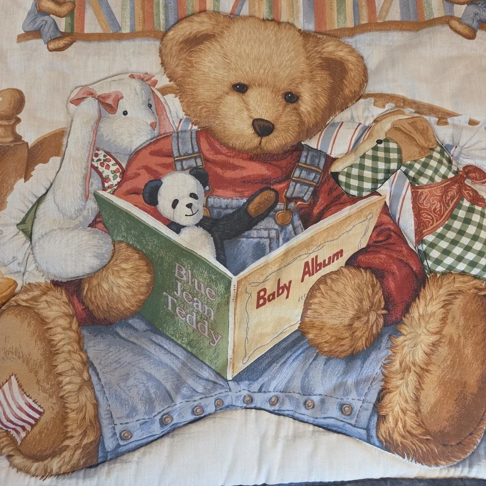 Blue Jean Teddy Bear Baby Comforter Crib Quilt Baby Album Daisy Kingdom 42x32